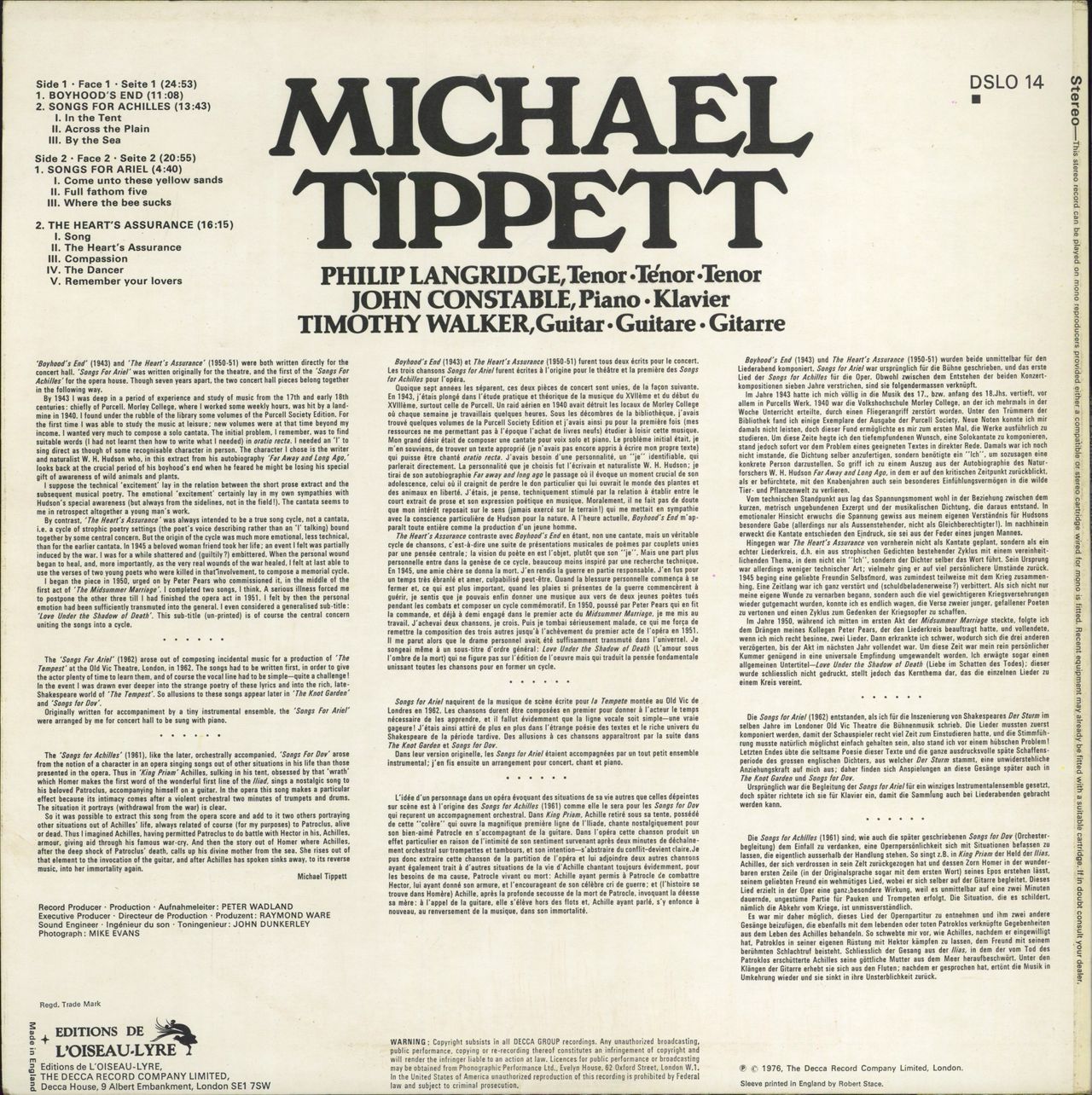 Michael Tippett Michael Tippett UK vinyl LP album (LP record)