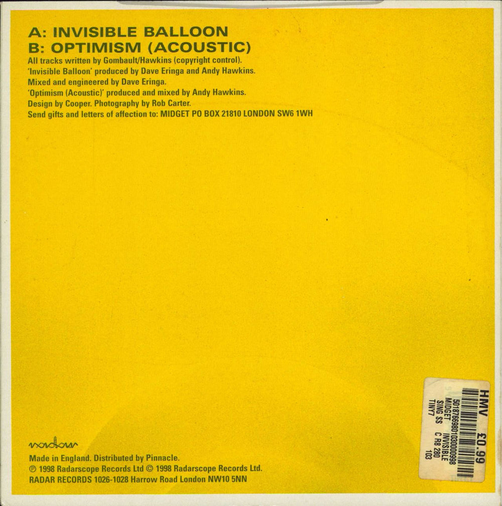 Midget Invisible Balloon UK 7" vinyl single (7 inch record / 45)