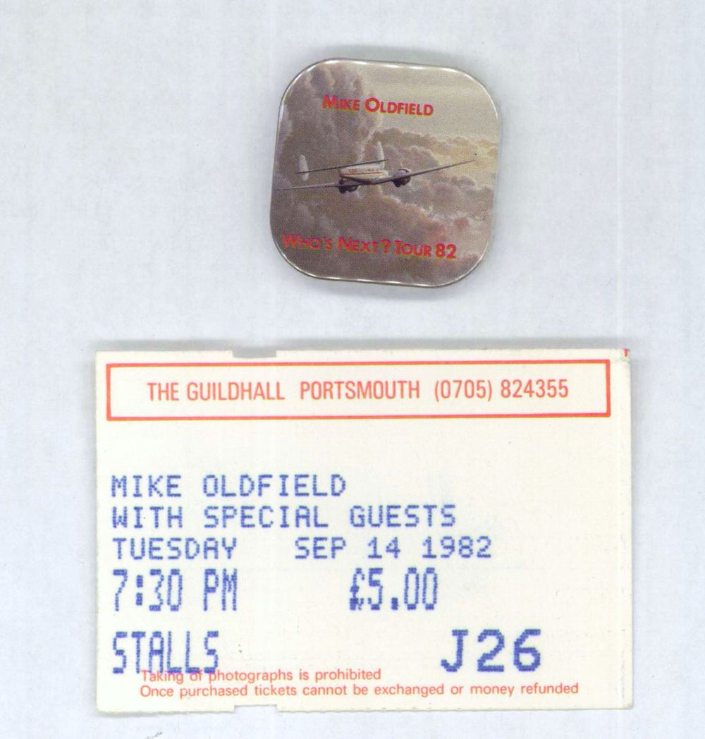 Mike Oldfield World Tour '82/83 + Ticket Stub & Badge UK tour programme OLDTRWO816408