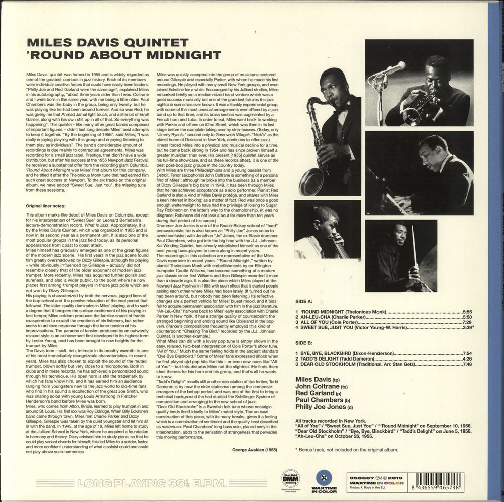 Miles Davis 'Round About Midnight - 180gram Blue Vinyl Spanish vinyl LP album (LP record) 8436559465748