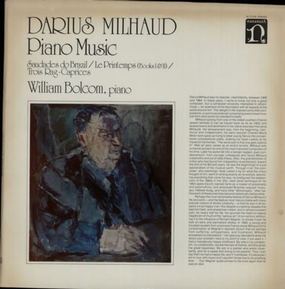 Milhaud Piano Music US vinyl LP album (LP record) H-71316