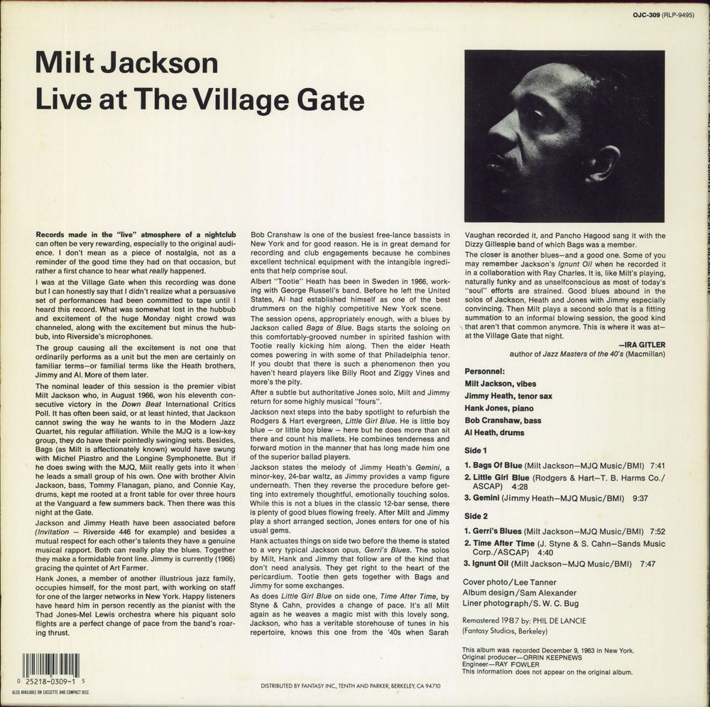 Milt Jackson 'Live' At The Village Gate US vinyl LP album (LP record)