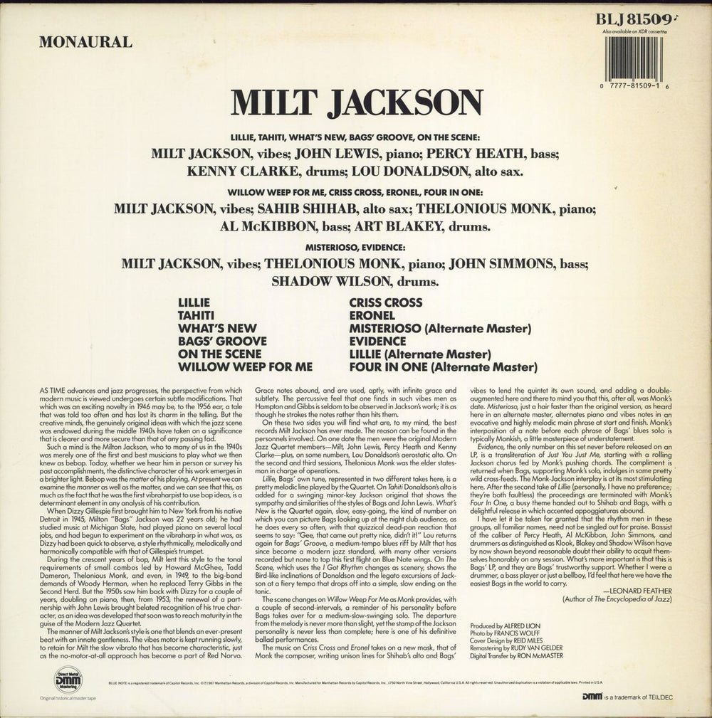 Milt Jackson Milt Jackson US vinyl LP album (LP record) 077778150916