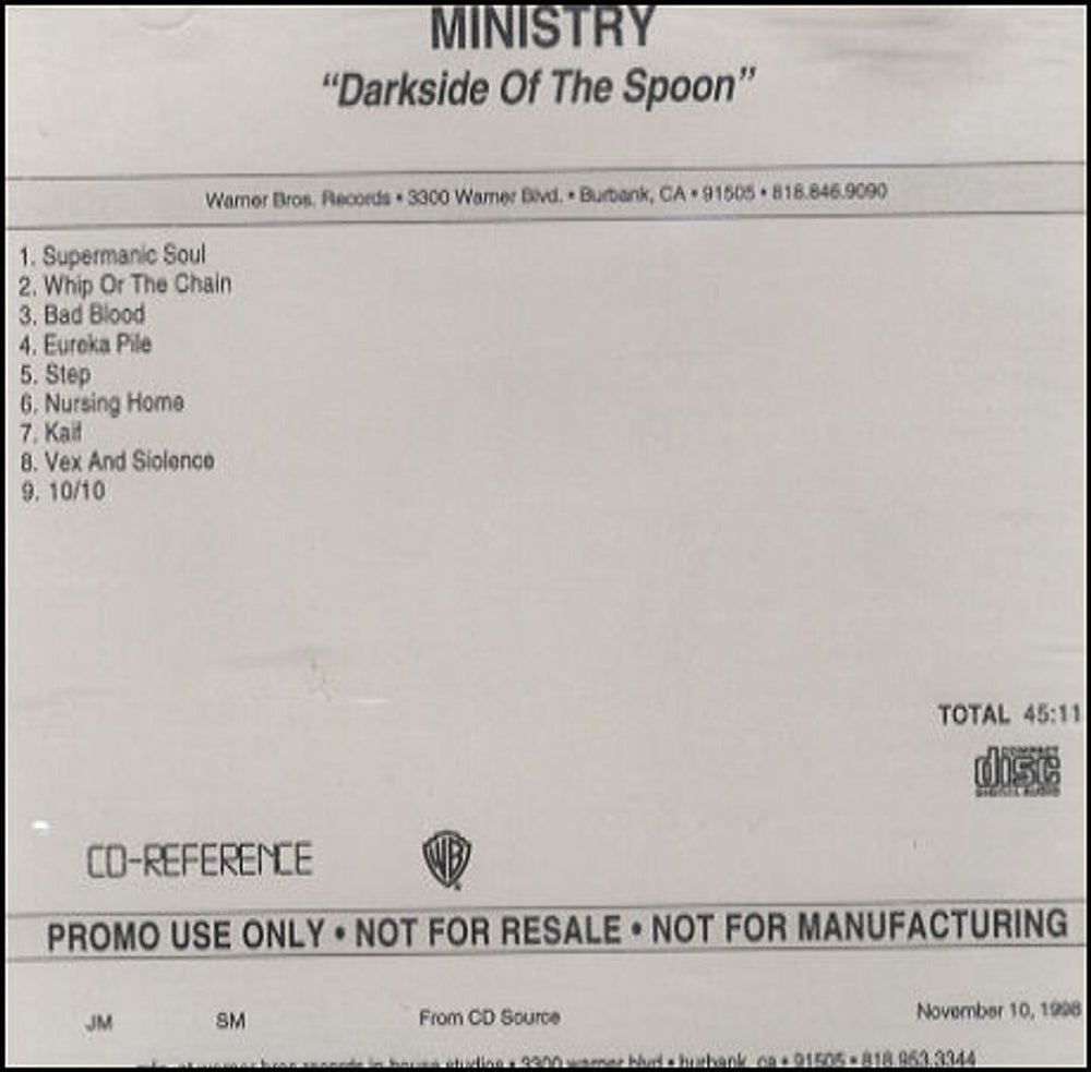 Ministry Dark Side Of The Spoon US Promo CD-R acetate CD ACETATE