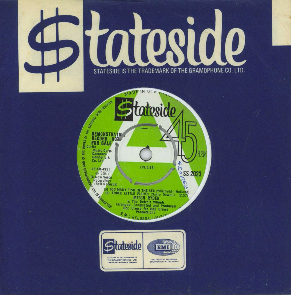 Mitch Ryder Too Many Fish In The Sea & Three Little Fishes - A Label UK Promo 7" vinyl single (7 inch record / 45) SS2023