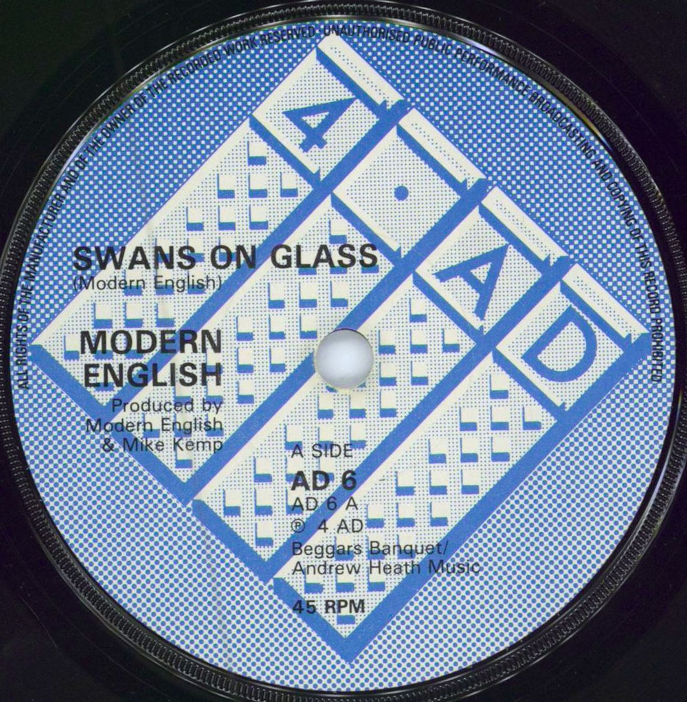 Modern English Swans On Glass UK 7" vinyl single (7 inch record / 45) MOE07SW120784