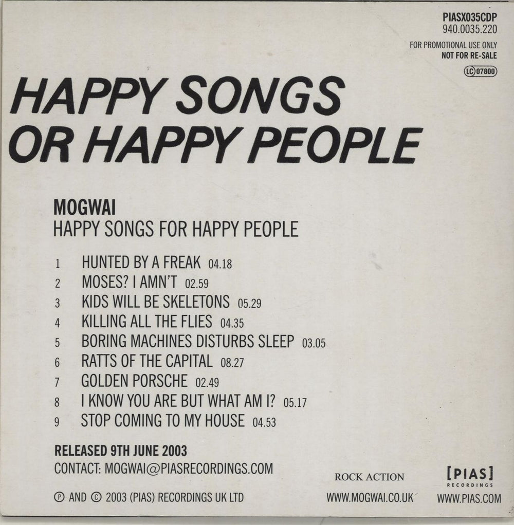 Mogwai Happy Songs For Happy People UK Promo CD album (CDLP) MGWCDHA247877