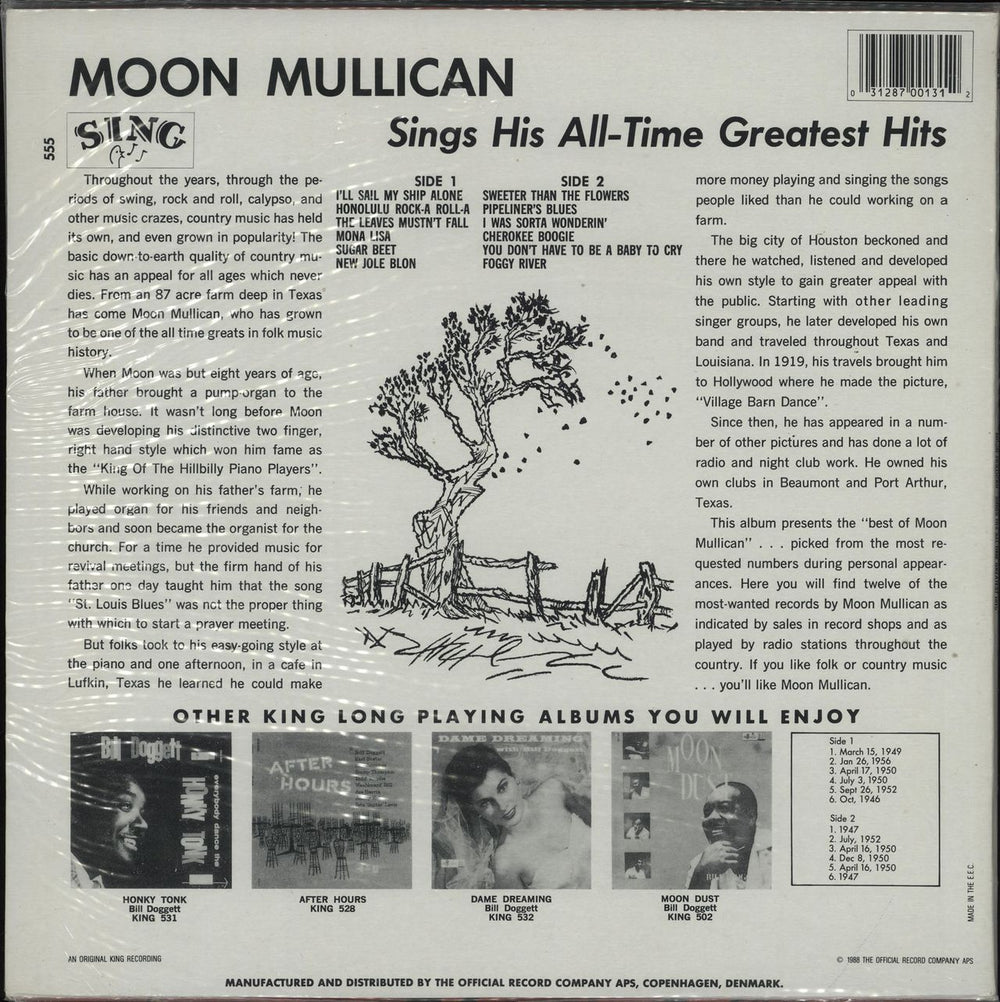 Moon Mullican Moon Mullican Sings His All-Time Greatest Hits Danish vinyl LP album (LP record) 031287001312