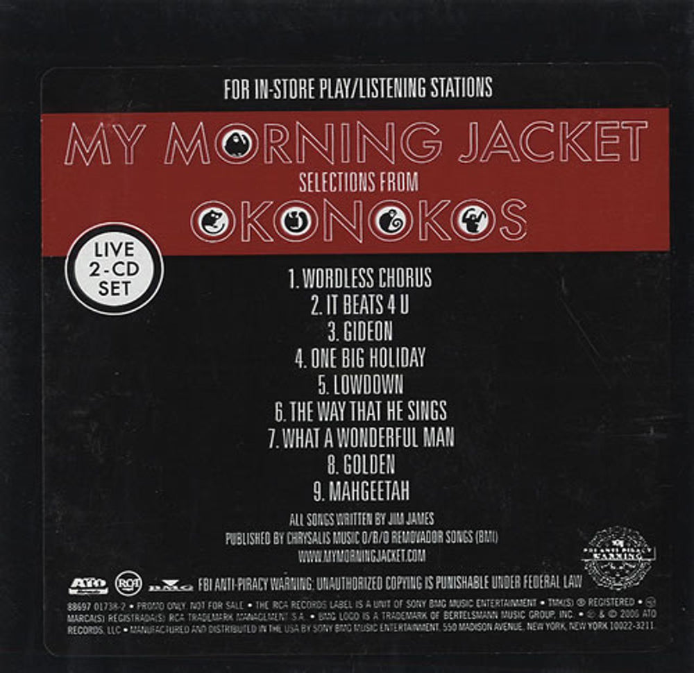 My Morning Jacket Selections From Okonokos US Promo CD single (CD5 / 5") 8869701738-2