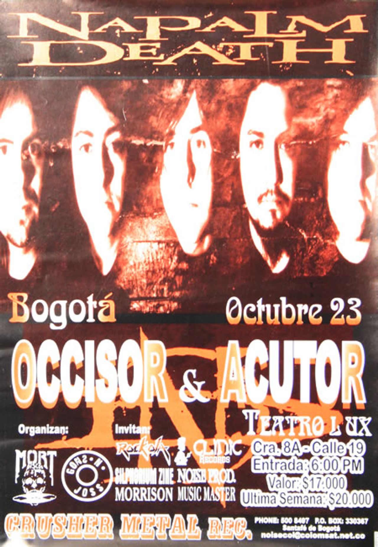 Napalm Death Bogota Octubre 23 Colombian Promo poster CONCERT POSTER