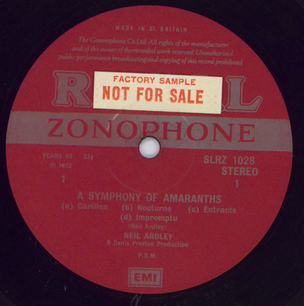 Neil Ardley A Symphony Of Amaranths - Factory Sample UK vinyl LP album (LP record) N/ALPAS829304