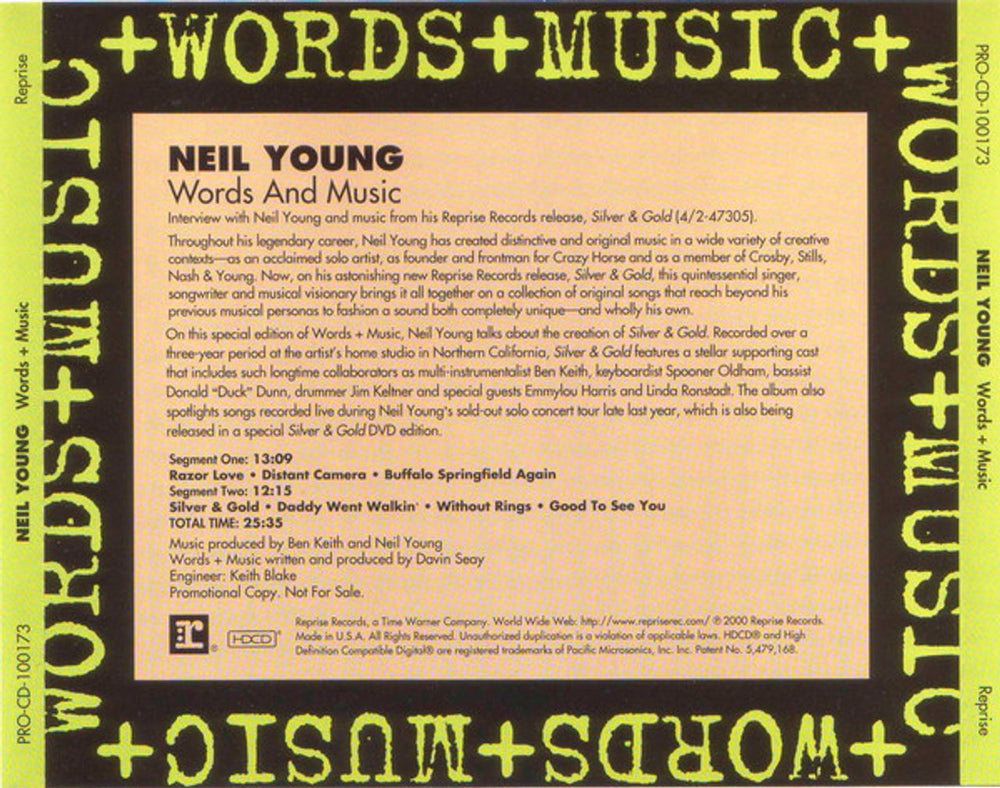 Neil Young Words & Music US Promo CD album (CDLP) YOUCDWO157727