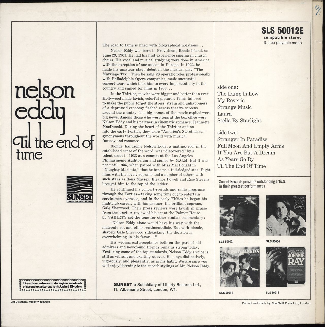 Nelson Eddy Til The End Of Time UK vinyl LP album (LP record)
