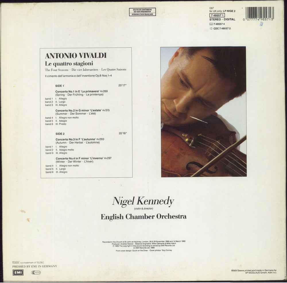 Nigel Kennedy Vivaldi: The Four Seasons - VG UK vinyl LP album (LP record) 077774955713