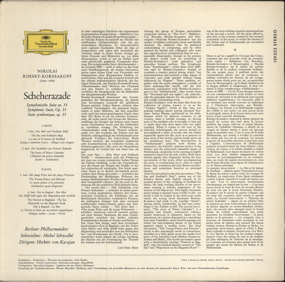 Nikolai Rimsky-Korsakov Scheherazade German vinyl LP album (LP record)