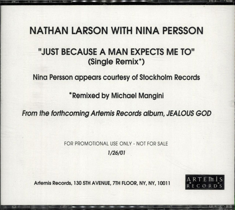 Nina Persson Just Because A Man Expects Me To US Promo CD-R acetate NSSCRJU700749