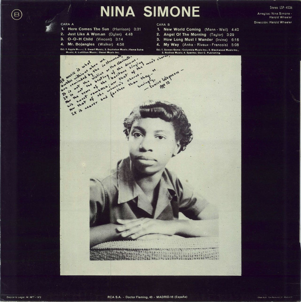 Nina Simone Here Comes The Sun Spanish vinyl LP album (LP record)