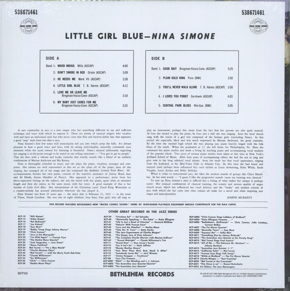 Nina Simone Little Girl Blue - 2021 Stereo Remaster - 180gm Vinyl - Sealed US vinyl LP album (LP record) 4050538671469