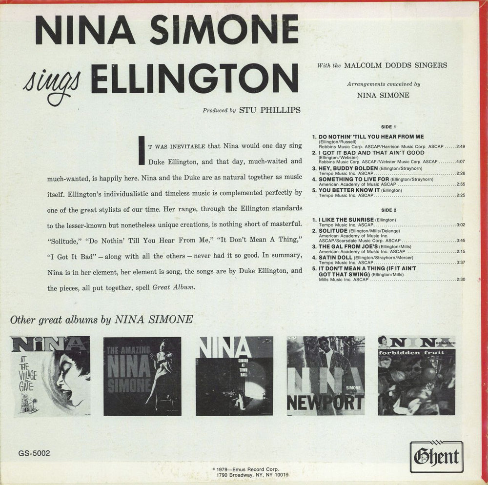 Nina Simone Nina Simone Sings Ellington US vinyl LP album (LP record)