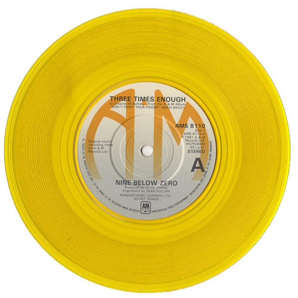 Nine Below Zero Three Times Enough - Yellow Vinyl UK 7" vinyl single (7 inch record / 45) NBZ07TH436907