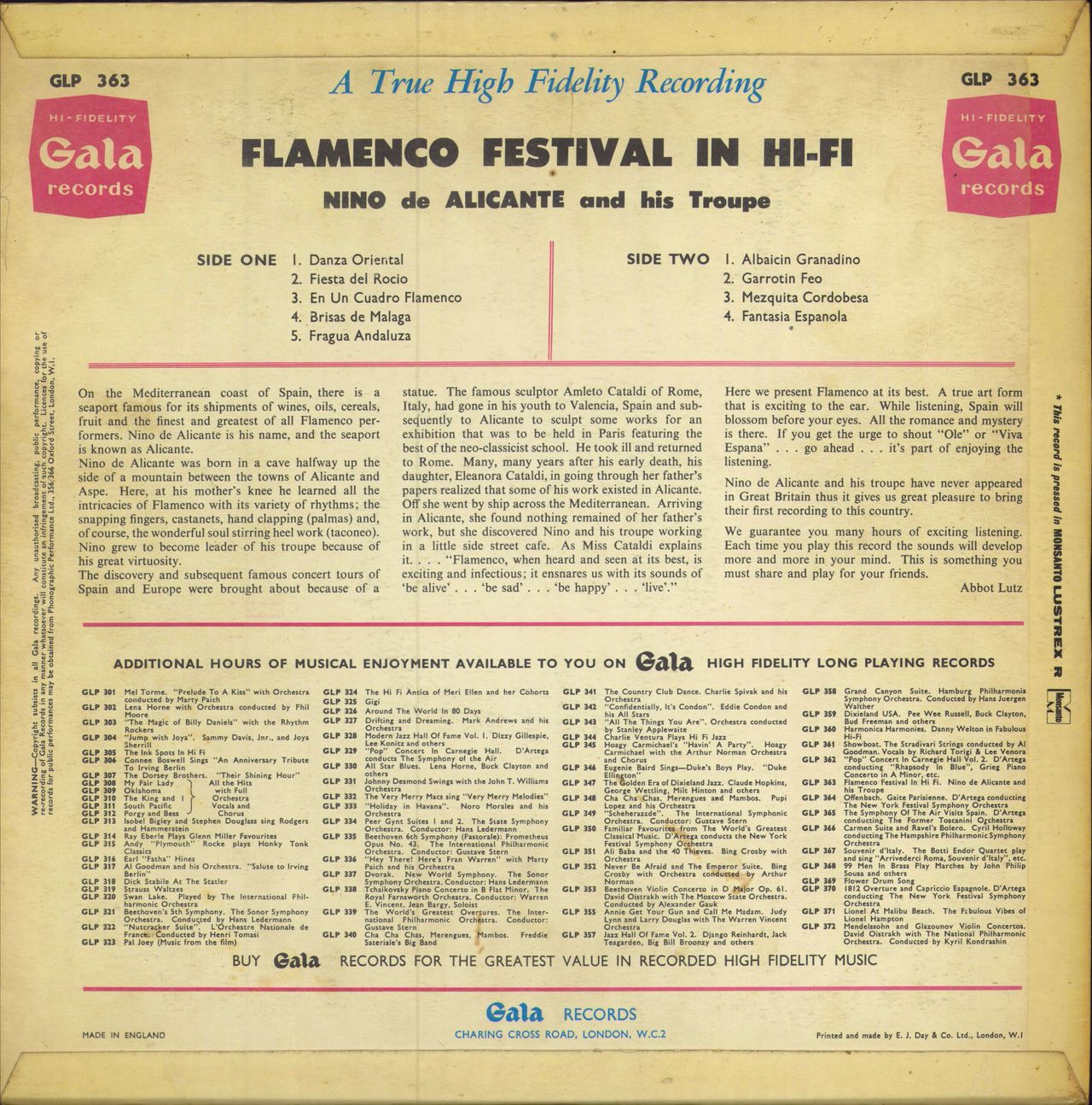 Niño De Alicante Flamenco Festival In Hi-Fi UK vinyl LP album (LP record)