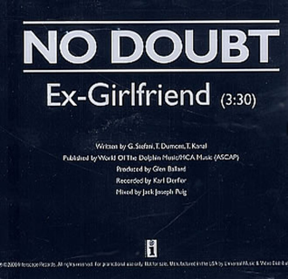 No Doubt Ex-Girlfriend US Promo CD single (CD5 / 5") INTR-10036-2