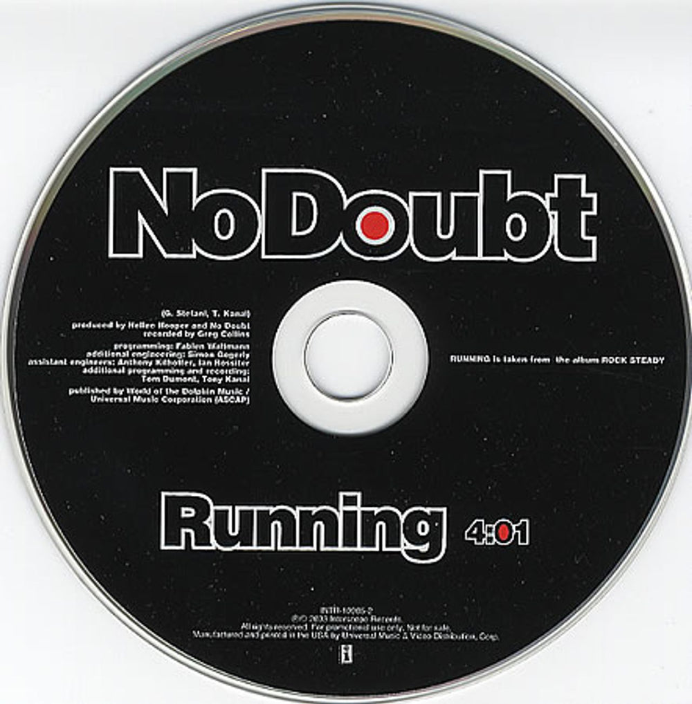 No Doubt Running US Promo CD single (CD5 / 5") INTR-10905-2