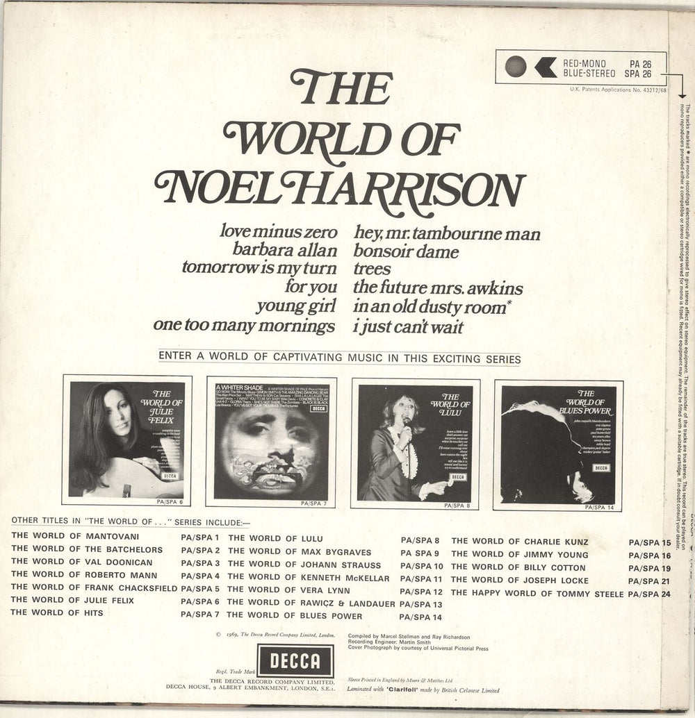 Noel Harrison The World Of Noel Harrison UK vinyl LP album (LP record)