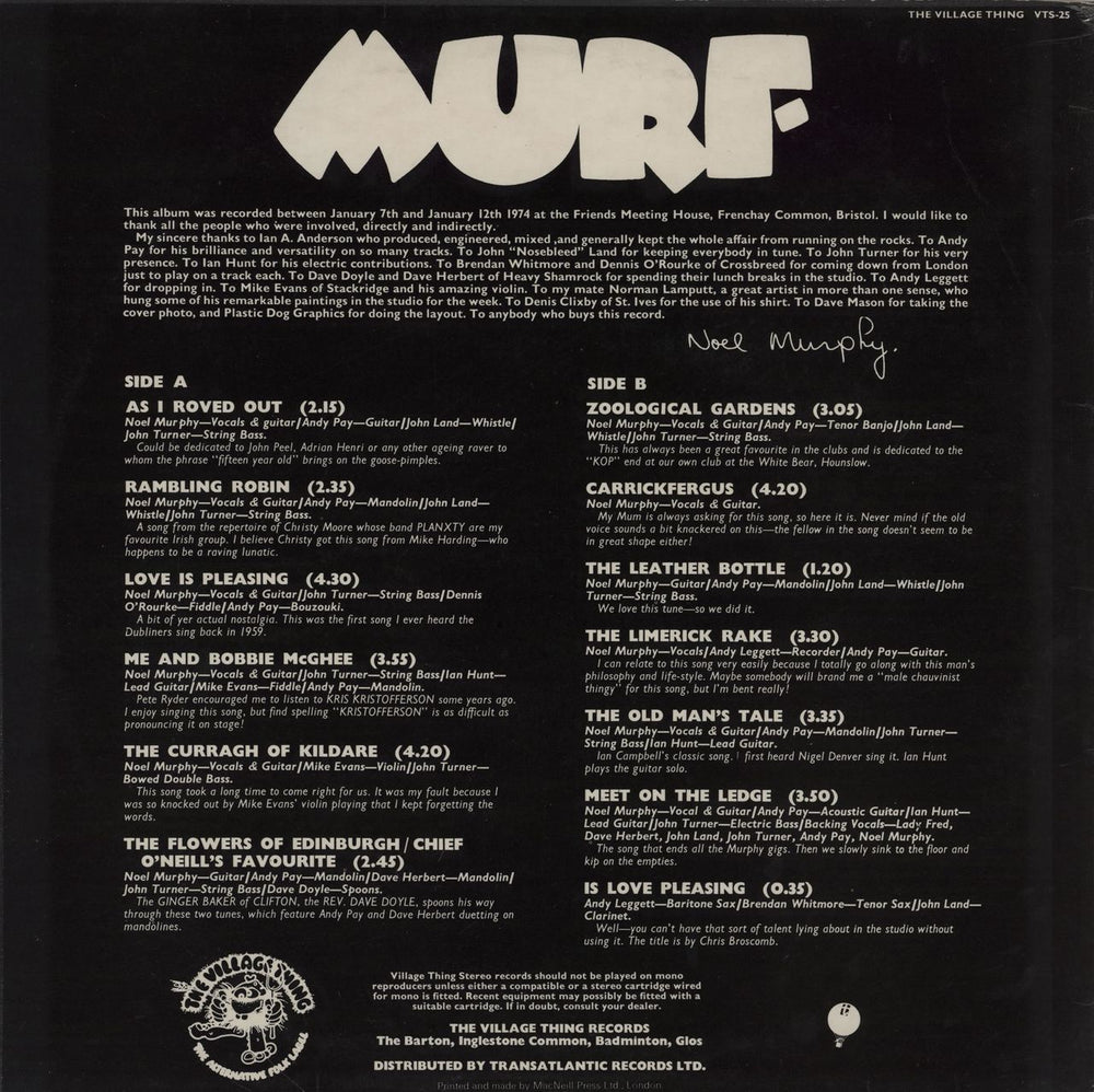 Noel Murphy Murf UK vinyl LP album (LP record)