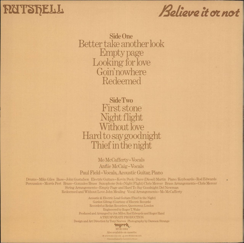 Nutshell Believe It Or Not UK vinyl LP album (LP record)