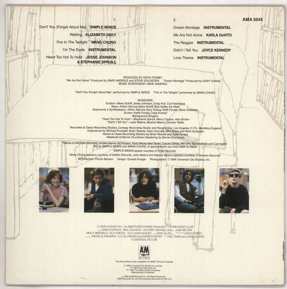 Original Soundtrack The Breakfast Club UK vinyl LP album (LP record)