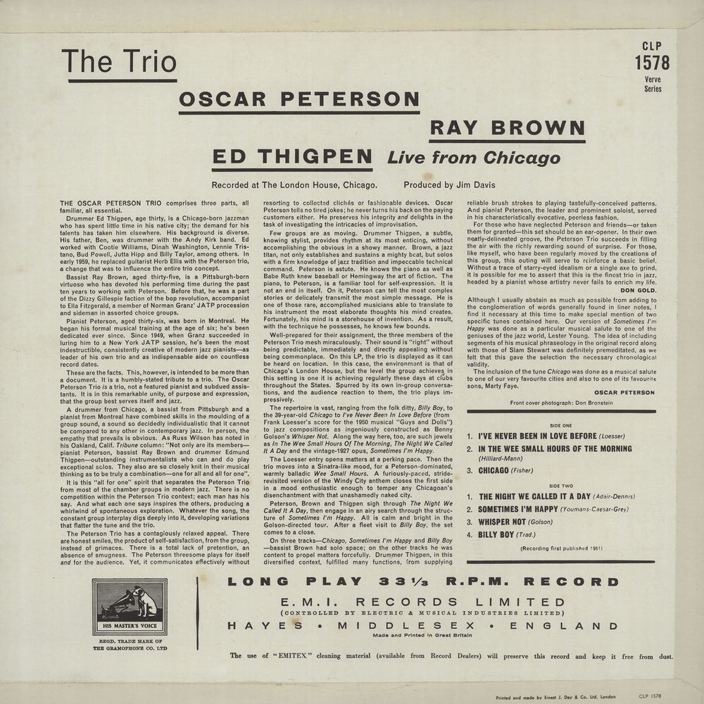 Oscar Peterson The Trio - 1st UK vinyl LP album (LP record) OP1LPTH650065