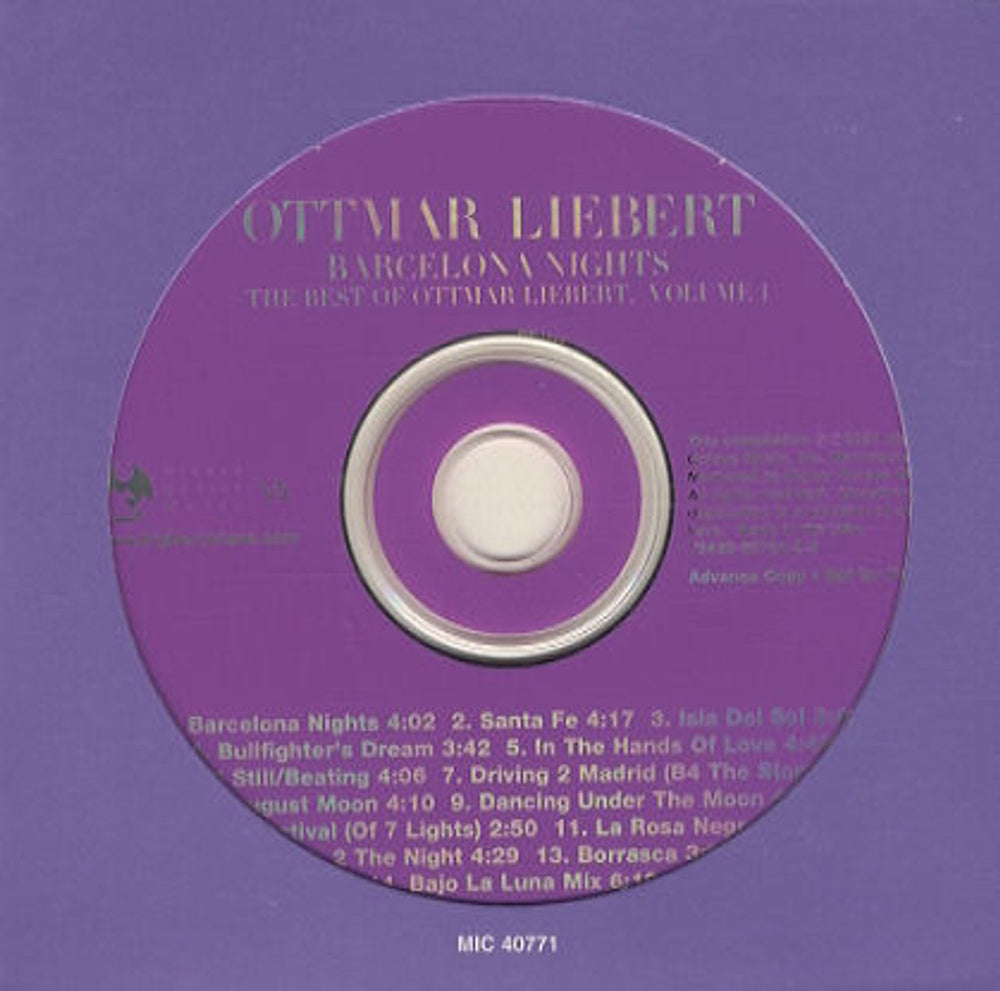 Ottmar Liebert Barcelona Nights - The Best Of Ottmar Liebert Volume 1 US Promo CD album (CDLP) 72438-50724-2-0