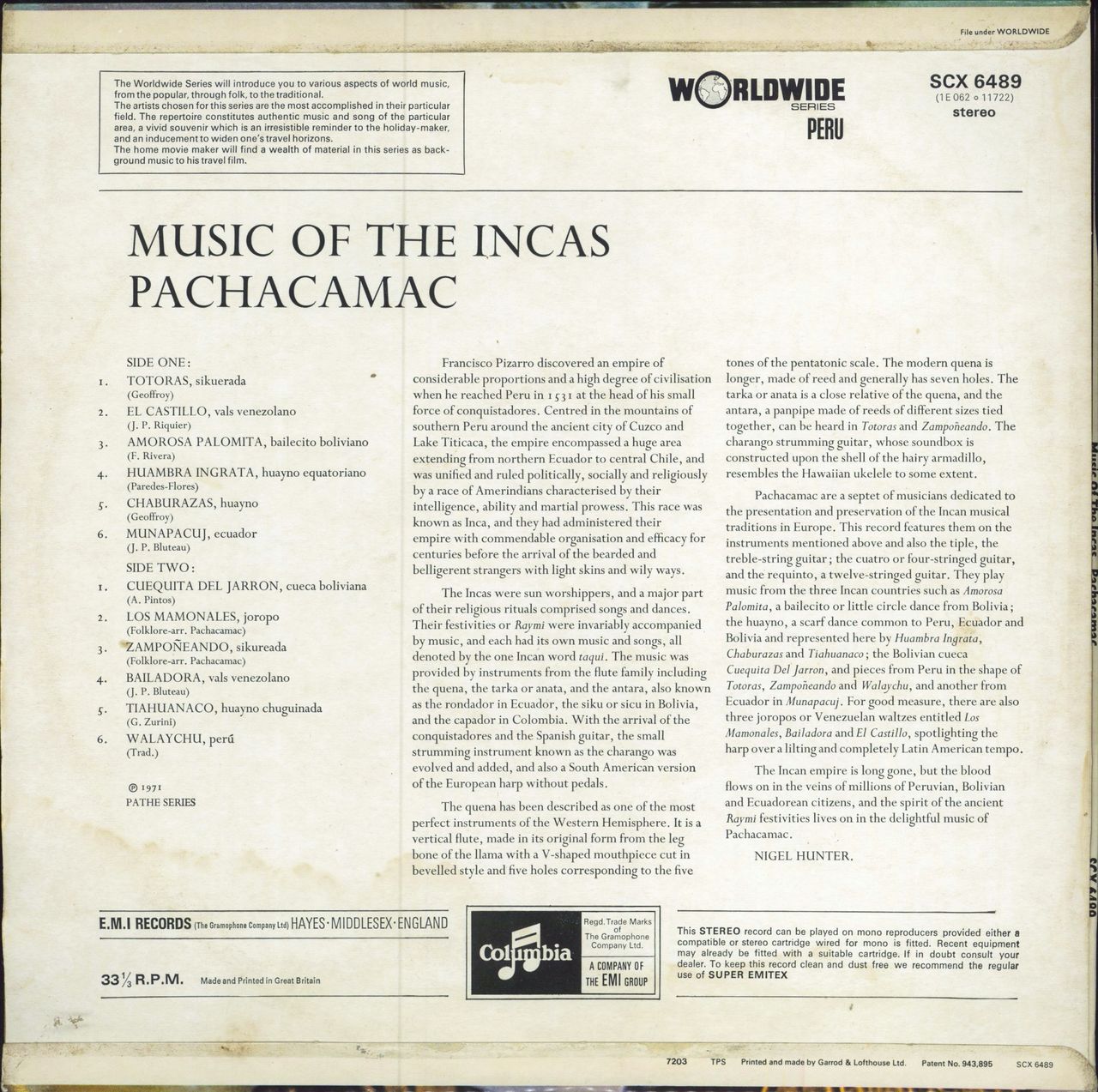 Pachacamac Music Of The Incas UK vinyl LP album (LP record)
