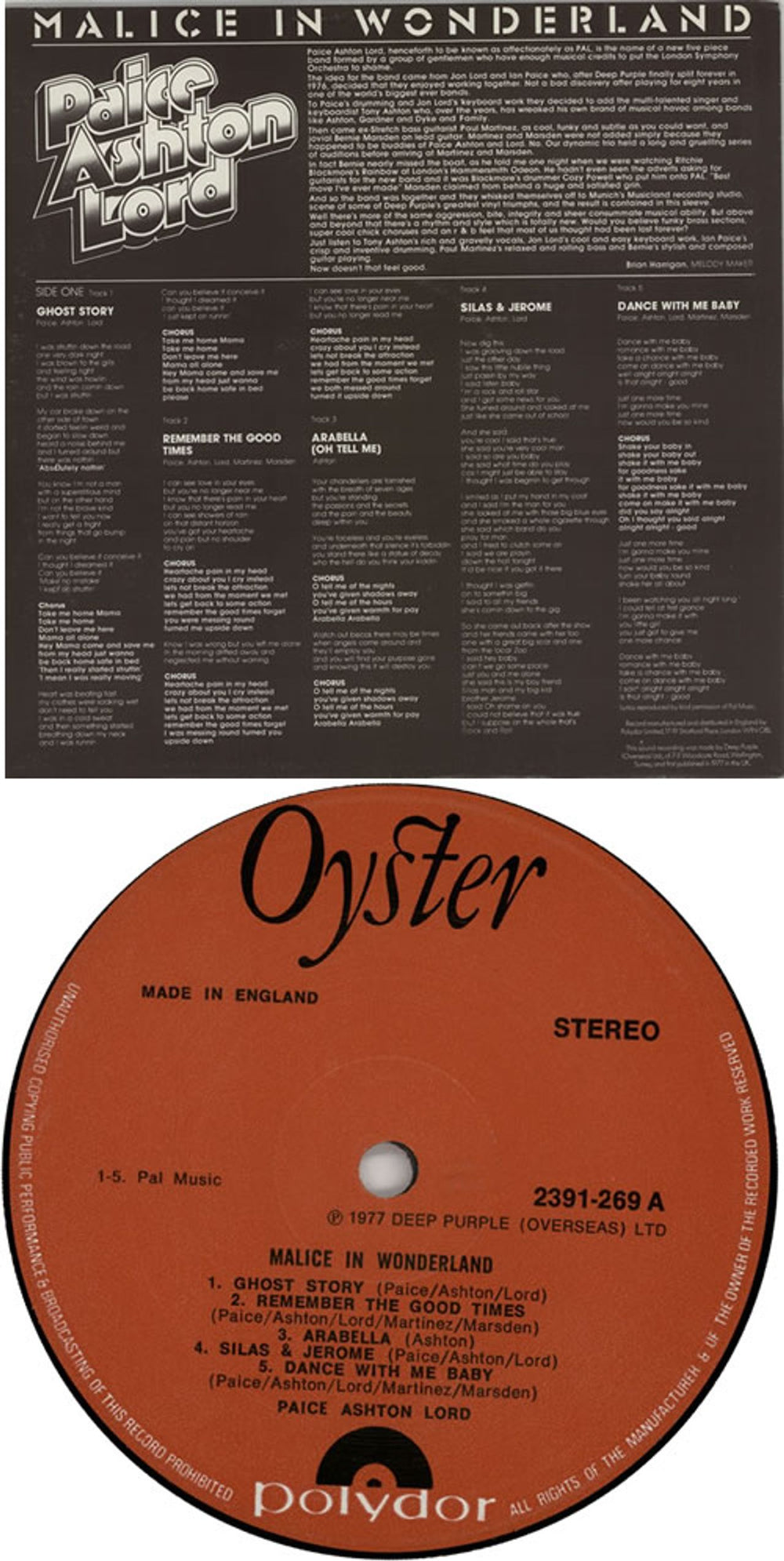 Paice Ashton Lord Malice In Wonderland + Inner UK vinyl LP album (LP record) PADLPMA615552