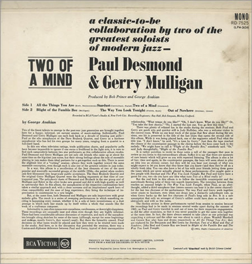 Paul Desmond Two Of A Mind UK vinyl LP album (LP record) PDSLPTW363789