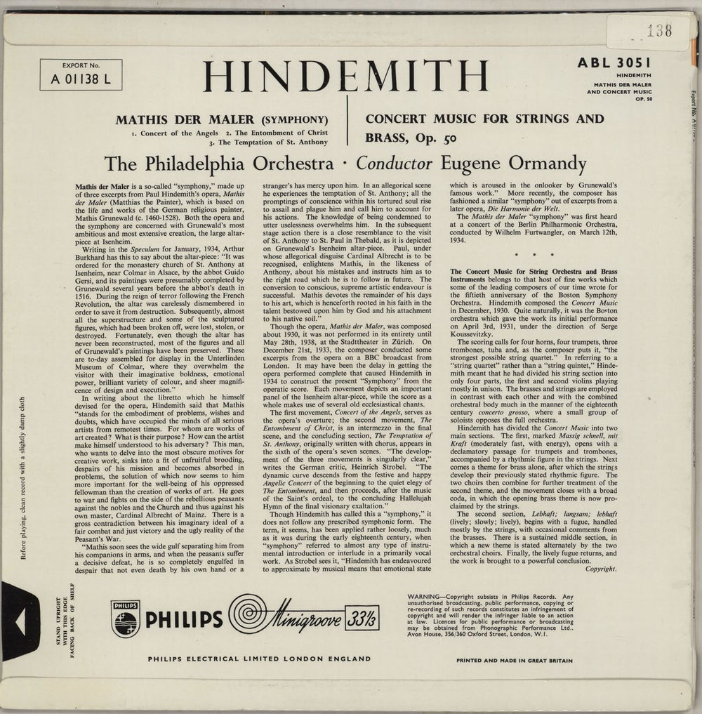 Paul Hindemith Mathis Der Maler (Symphony) UK vinyl LP album (LP record)