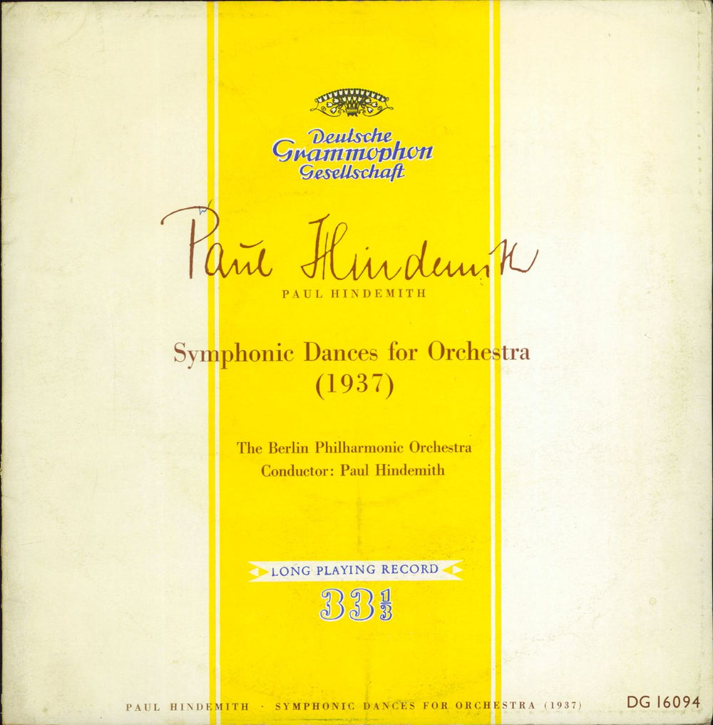 Paul Hindemith Symphonic Dances For Orchestra UK 10" vinyl single (10 inch record) DG16094