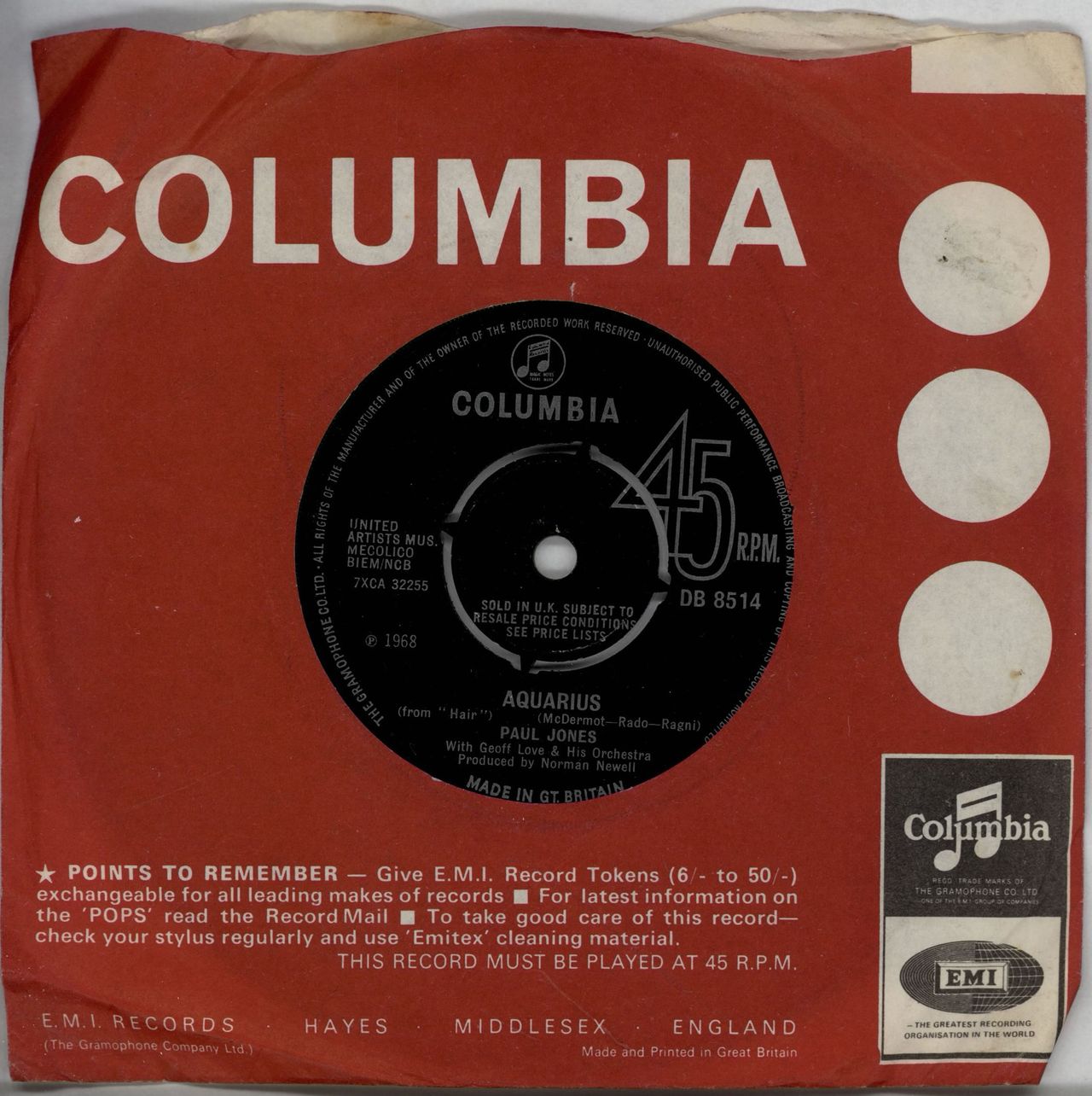 Paul Jones Pisces UK 7" vinyl single (7 inch record / 45) DB8514