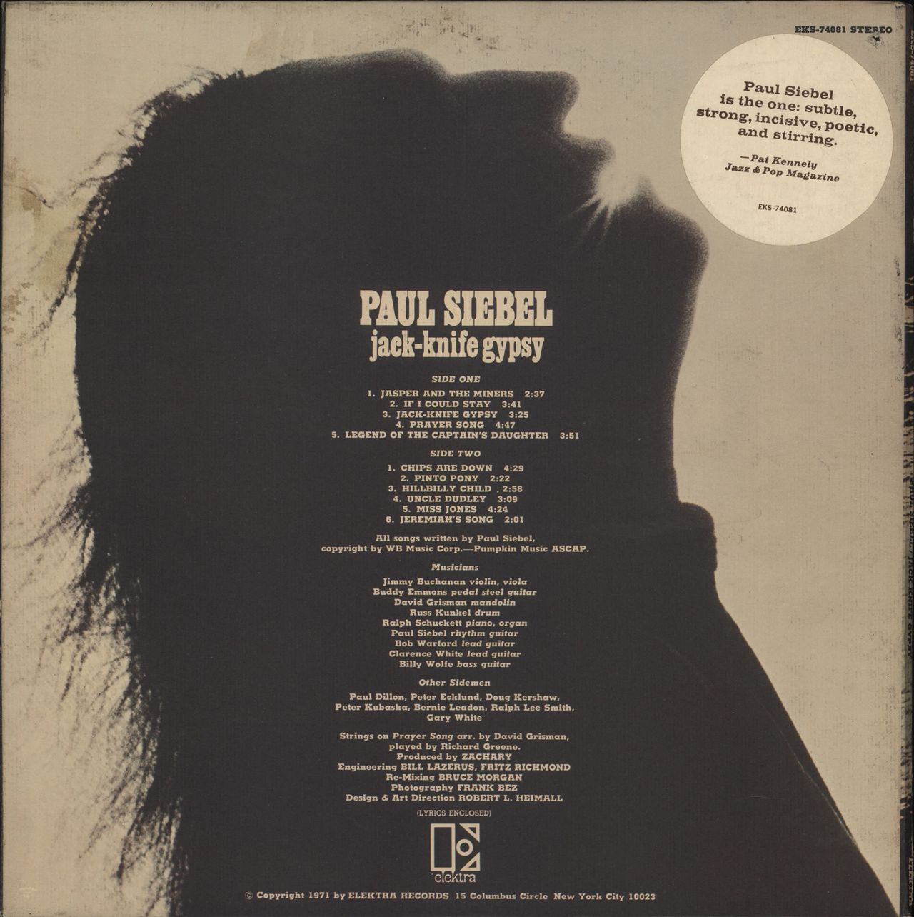 Paul Siebel Jack-Knife Gypsy - Promo US vinyl LP album (LP record)
