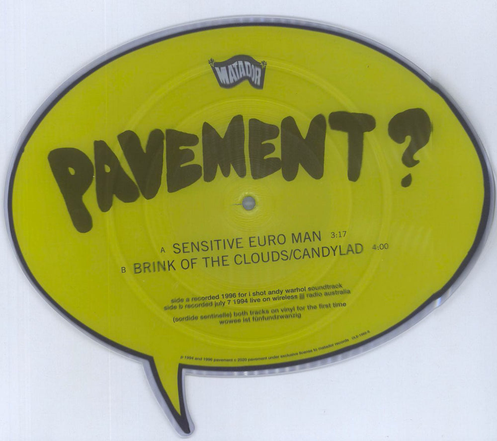 Pavement Sensitive Euro Man / Brink of the Clouds / Candylad US shaped picture disc (picture disc vinyl record) 191401156271