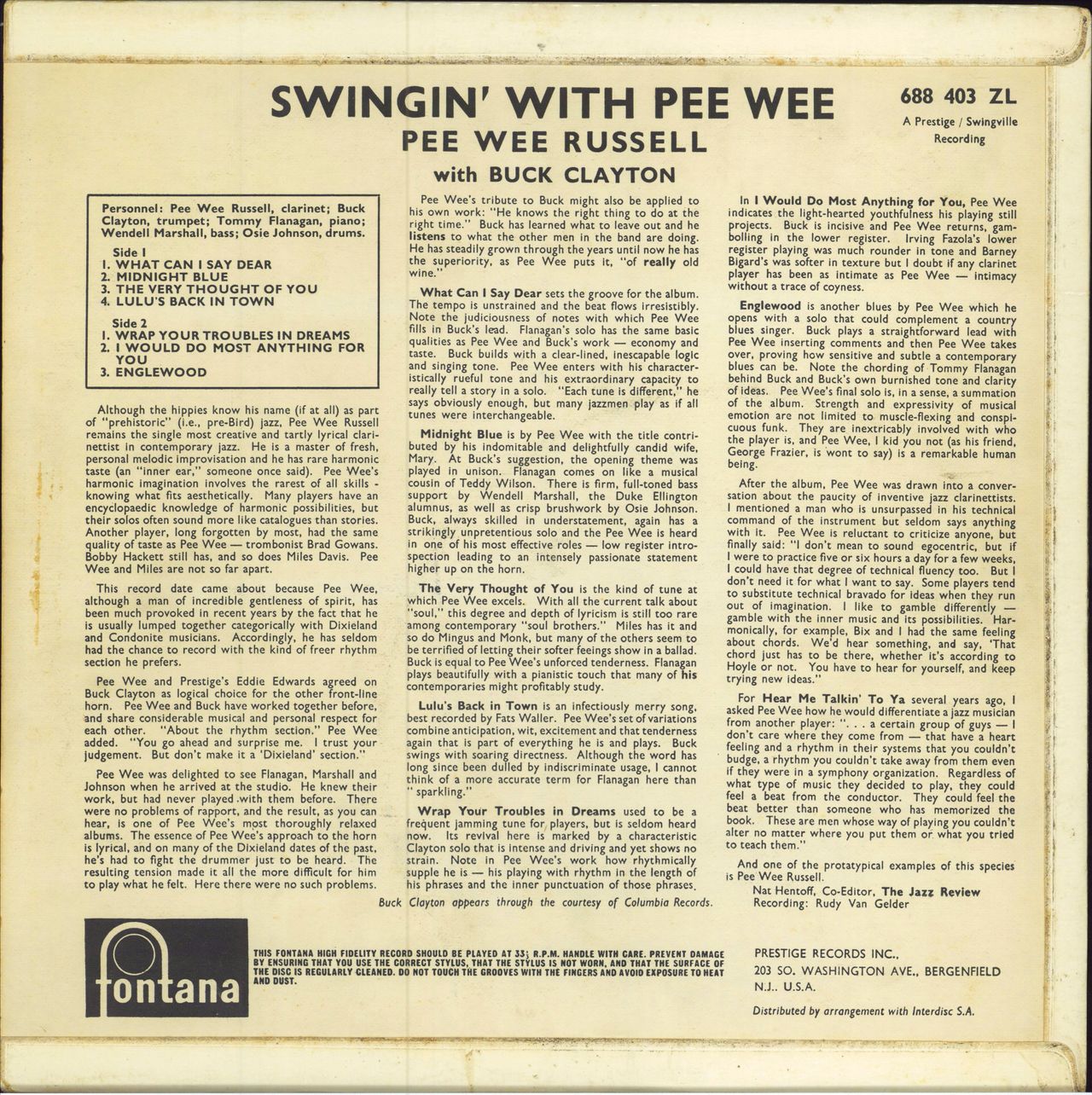 Pee Wee Russell Swingin' With Pee Wee UK vinyl LP album (LP record)