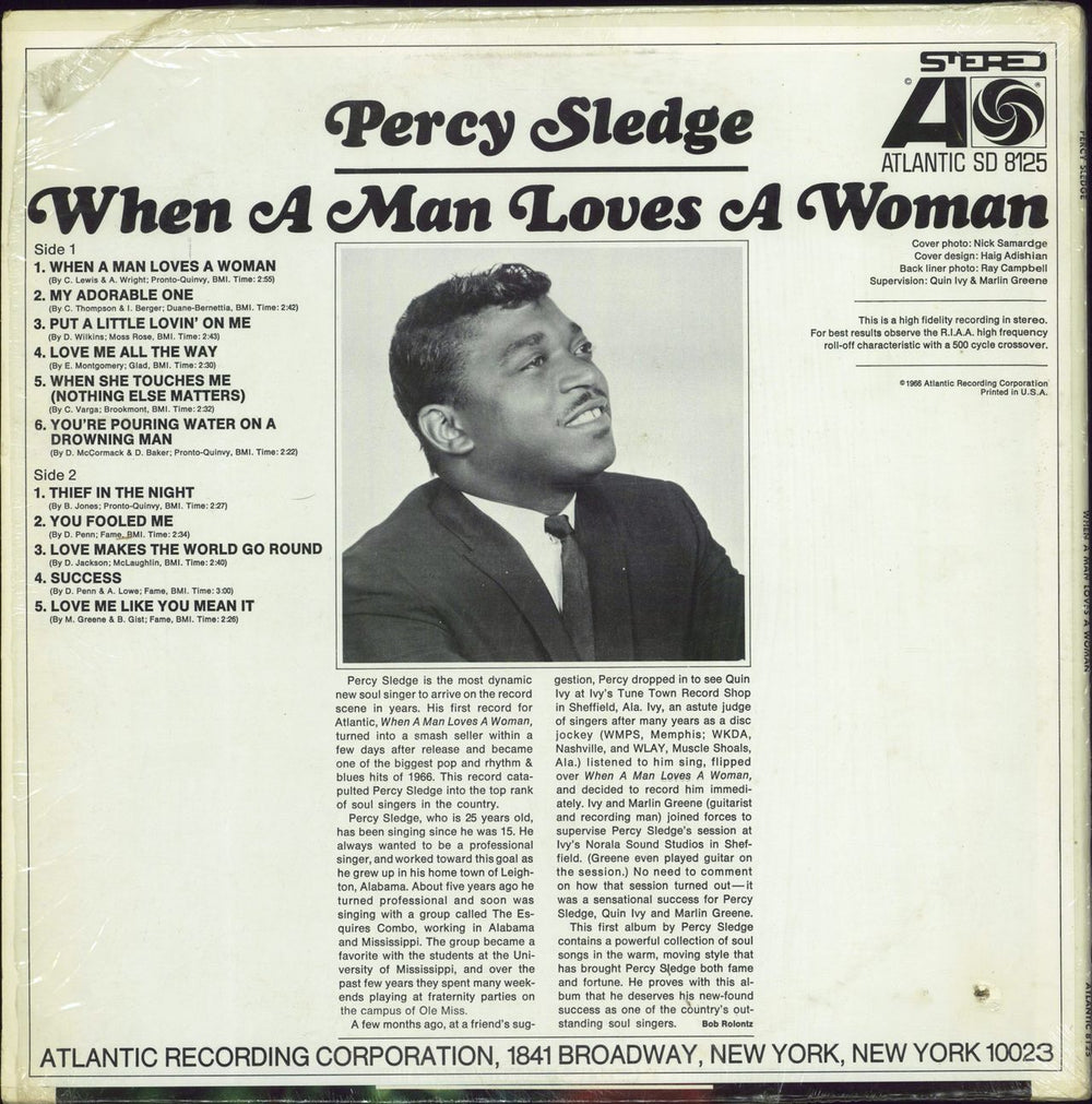Percy Sledge When A Man Loves A Woman - Shrink US vinyl LP album (LP record)