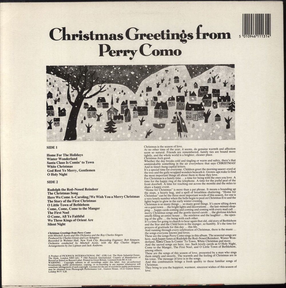 Perry Como Christmas Greetings From Perry Como UK vinyl LP album (LP record)