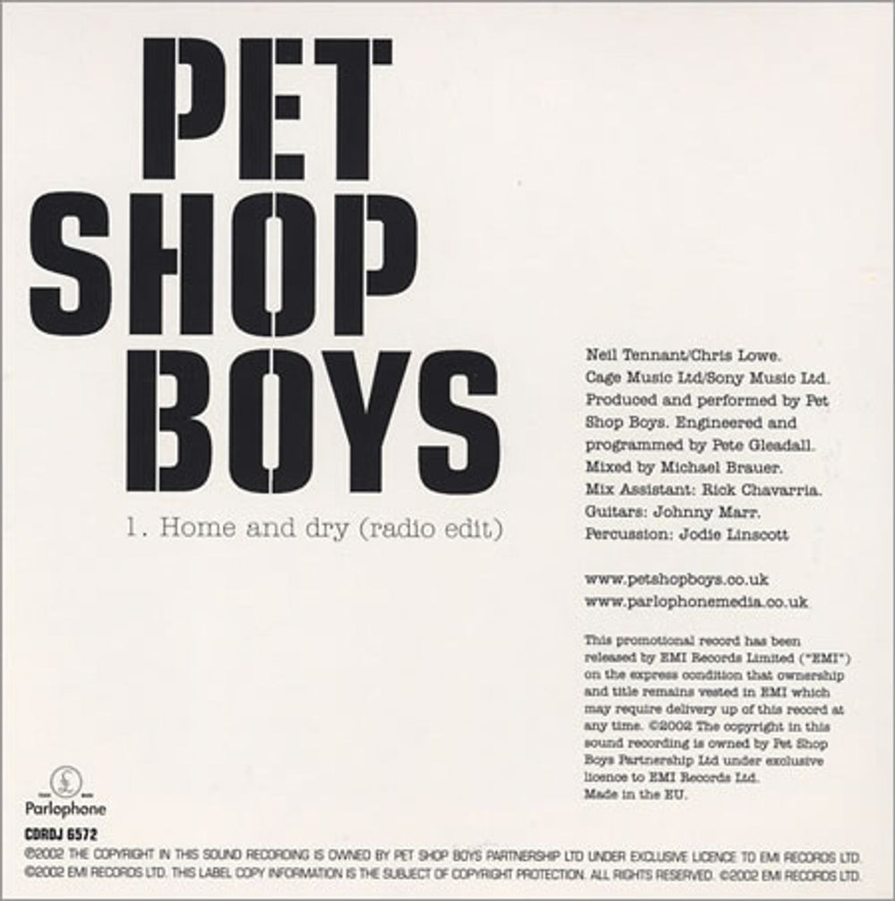 Pet Shop Boys Home And Dry UK Promo CD single (CD5 / 5") PSBC5HO207754