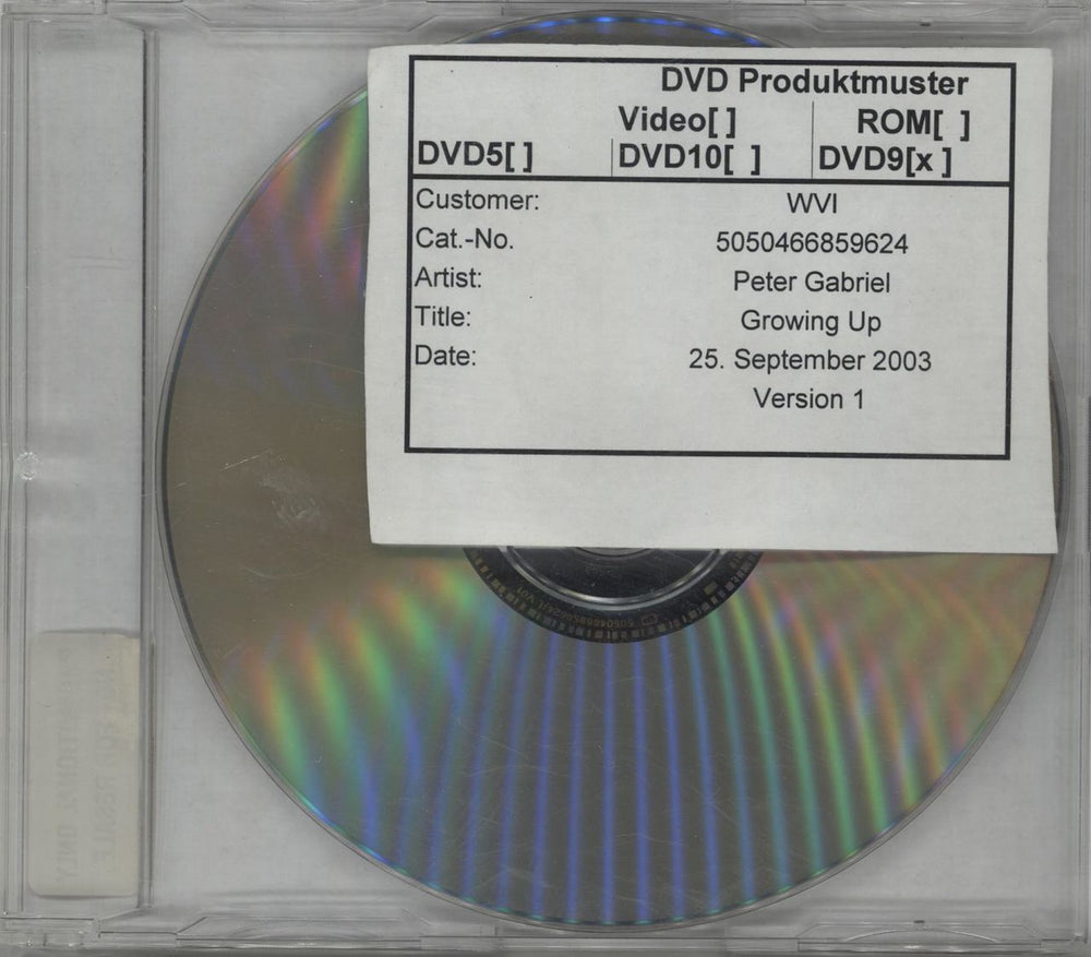Peter Gabriel Growing Up Live - Version 1 UK Promo DVD DVD-R