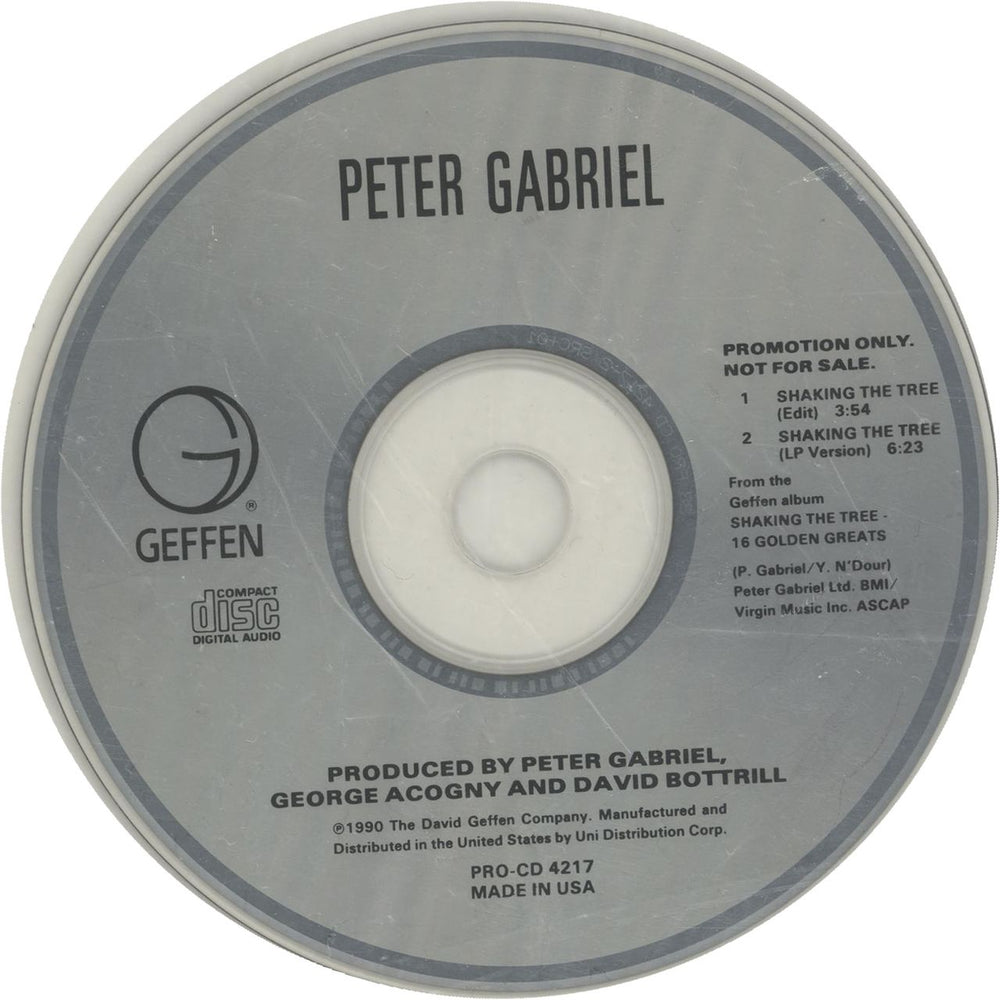 Peter Gabriel Shaking The Tree US Promo CD single (CD5 / 5") PROCD4217