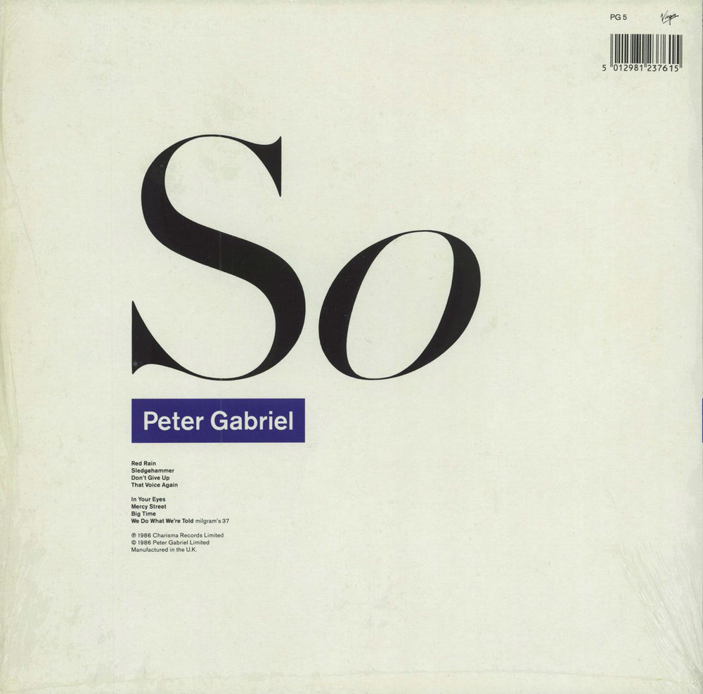 Peter Gabriel So - shrink UK vinyl LP album (LP record) 5012981237615