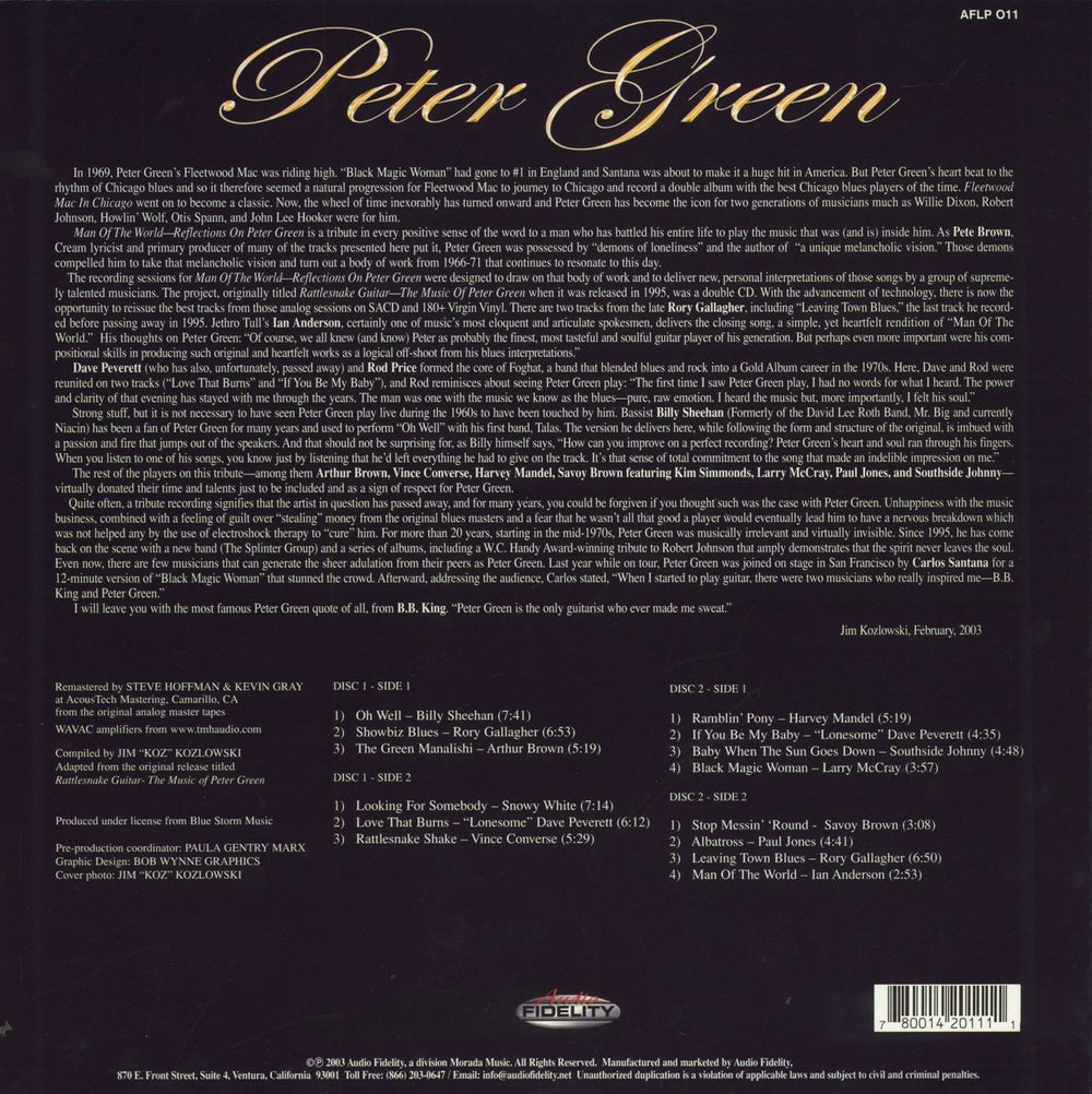 Peter Green Man Of The World (Reflections On Peter Green) US 12" vinyl picture disc (12 inch picture record) 780014201111