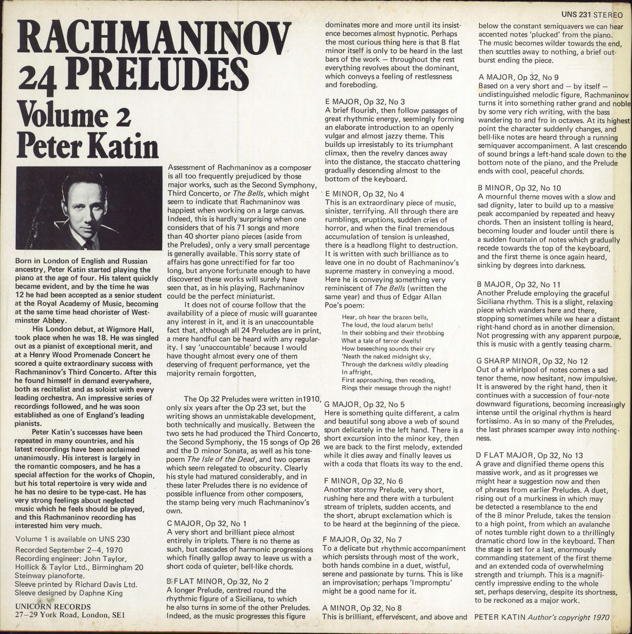 Peter Katin Rachmaninov: 24 Preludes Volume 2 UK vinyl LP album (LP record)